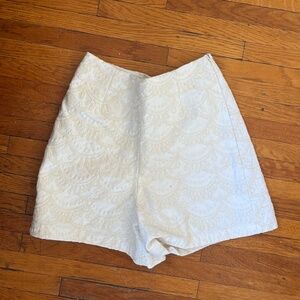 Sézane Cream Embroidered High-Waist Shorts